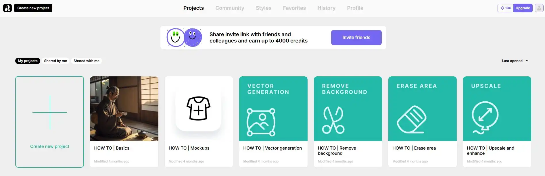 Личный кабинет нейросети Recraft - создание проекта