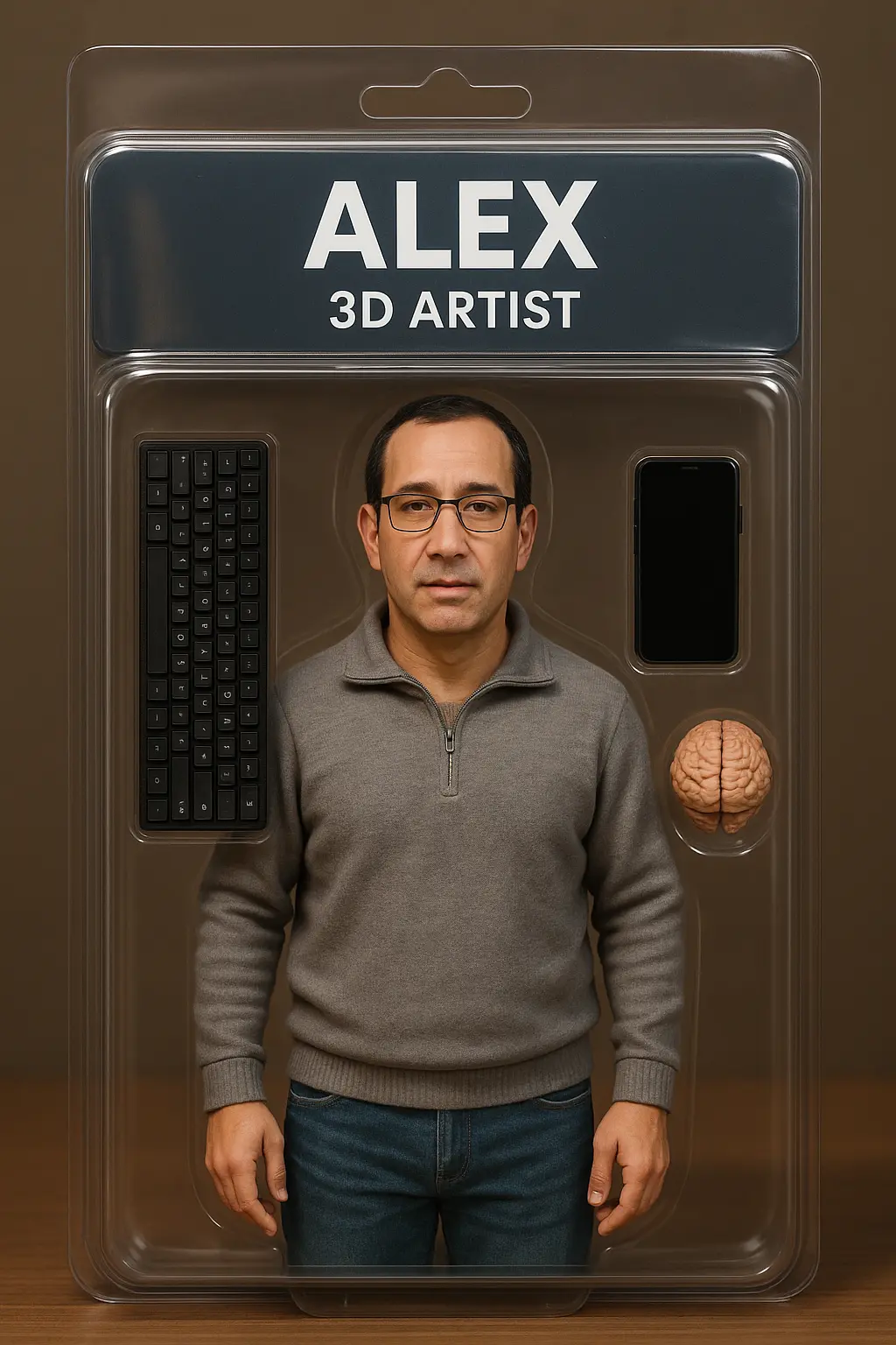 Промт для 3D игрушки — реалистичной куклы в коробке с лицом
