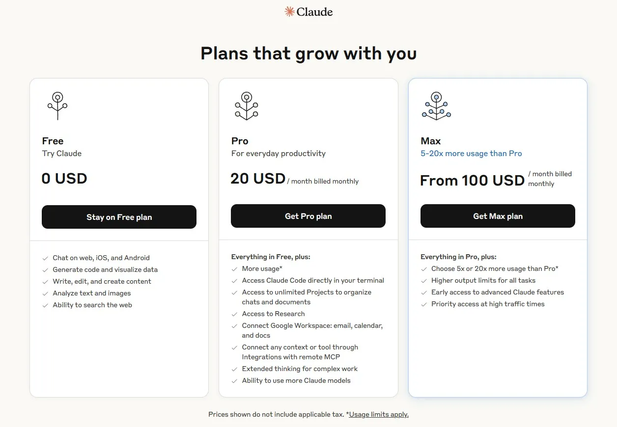 Тарифы, бесплатный и платные пакеты ИИ Claude