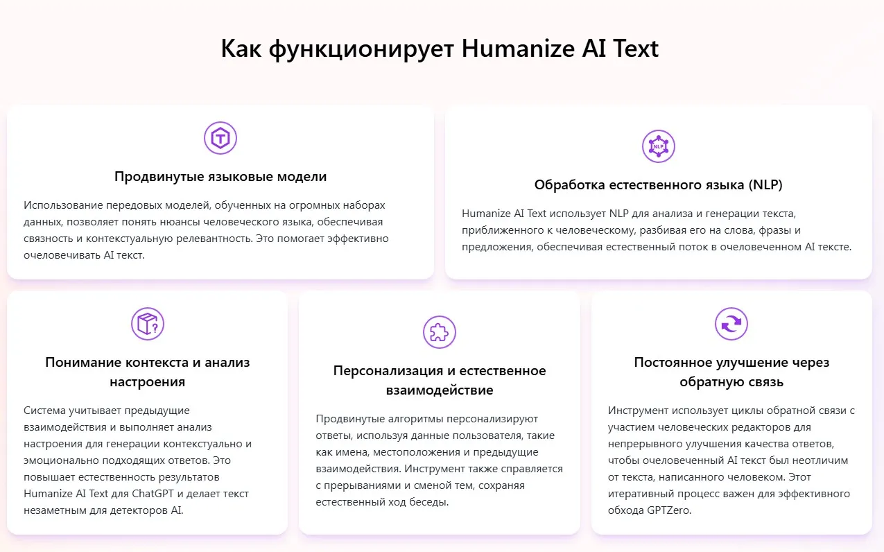 Описание на сайте - как работает нейросеть Humanize