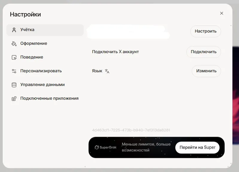 Расширенные настройки аккаунта Grok